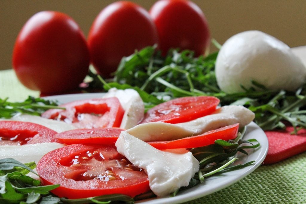 caprese salad with mozarella and tomatoes