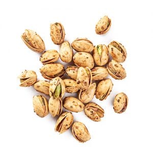 roasted pistachios coated in black pepper and lemon juice snack mix
